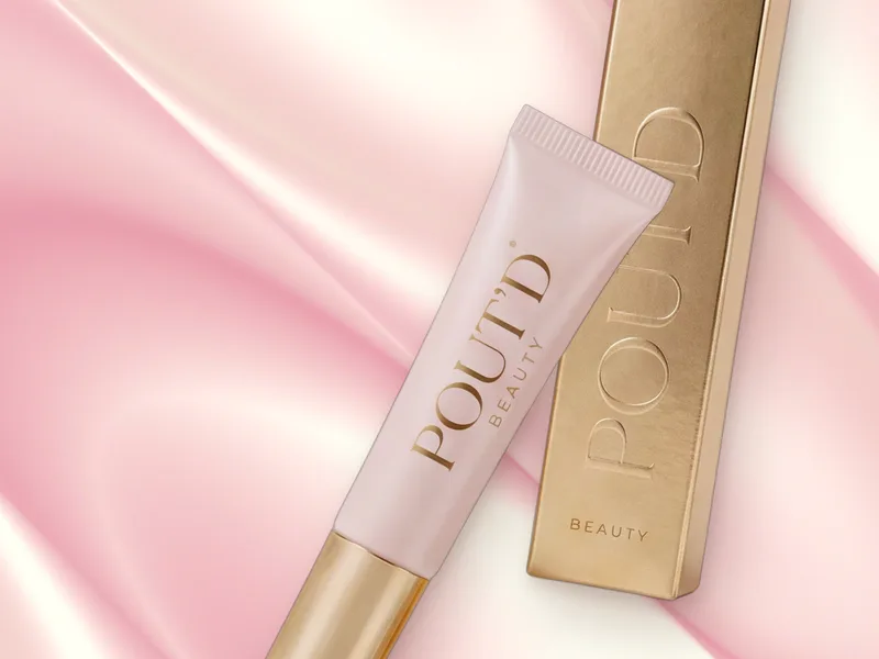 POUT'D lip plumper beside a lip-care guide to the seven mistakes to avoid for a fuller-looking, glossy pout
